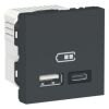 Unica - Dvojitý nabíjecí USB konektor A+C 2.4A, 2M, Antracit *NU301854