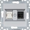 Hager WL2212 Zásuvka telefonní 1x RJ11 cat.3/ data 1x RJ cat.5e, stříbrná mat