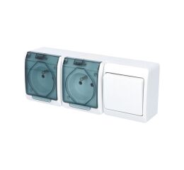 GALATEA *5327-21 IP44 Přepínač střídavý č.6 + zásuvka 2x 2P+PE (bílá / průhledné víčko).