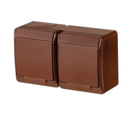GALATEA *5325-06 IP44 Zásuvka 2x 2P+PE SCHUKO, 2-nás. vodorovná (hnědá).