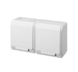 GALATEA *5325-02 IP44 Zásuvka 2x 2P+PE SCHUKO, 2-nás. vodorovná (bílá).