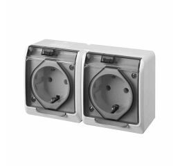 GALATEA *5325-01 IP44 Zásuvka 2x 2P+PE SCHUKO, 2-nás. vodorovná (bílá / kolébka průhledná).