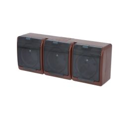 GALATEA *5323-05 IP44 Zásuvka 3x 2P+PE, 3-násobná vodorovná (hnědá / průhledné víčko).