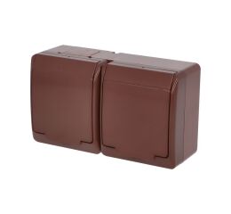 GALATEA *5322-06 IP44 Zásuvka 2x 2P+PE, 2-násobná vodorovná (hnědá).