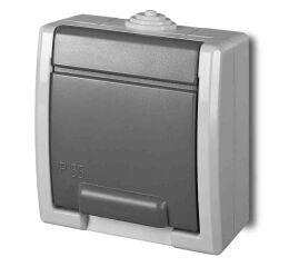 ATLAS *19078 IP55 Zásuvka 2P+PE SCHUKO, na povrch, šedá.