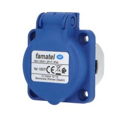 Zásuvka vestavná 13957F IP54/230V/16A s ochranným kolíkem, modrá (smyčkovací) Famatel
