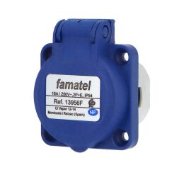 Zásuvka vestavná 13956F IP54/230V/16A s ochranným kolíkem, modrá (smyčkovací) Famatel