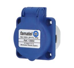 Zásuvka vestavná 13950 IP54 SCHUKO 230V/16A (s postranními ochrannými kontakty), modrá Famatel