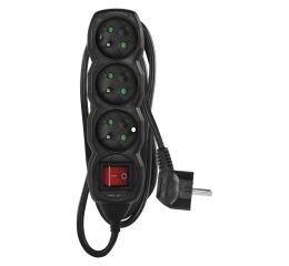 Prodlužovací přívod s vypínačem 3 zásuvky 3m černý PC1313