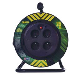 PVC prodlužovací kabel na bubnu-4 zásuvky 25m pevný střed  *P19425P*