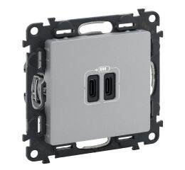 Valena LIFE nabiječka 2-násobná USB C+C barva hliník *753307 Legrand