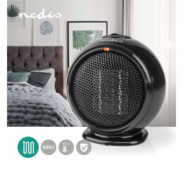 Keramický horkovzdušný ventilátor PTC 500 W Režim ohřevu, Nastavitelný termostat, Ochrana proti přehřátí převrácení HTFA15BK Nedis