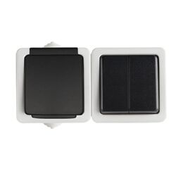 Lustrový vypínač + zásuvka se záslepkou horizontální TEKNO Černá   *25359