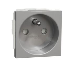 Unica - Zásuvka 250V/16A 2P+E, clonky, šroubová, Aluminium *NU303930E