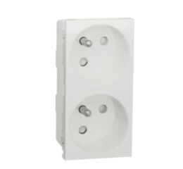 Unica - Zásuvka dvojitá 45 250V/16A 2x2P+E, clonky, bezšroubová, Bílá *NU306918