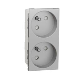 Unica - Zásuvka dvojitá 45 250V/16A 2x2P+E, clonky, bezšroubová, Aluminium *NU306930