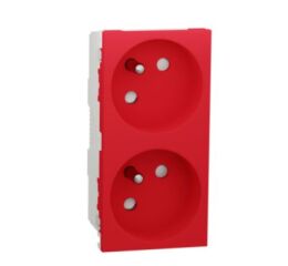 Unica - Zásuvka dvojitá 45 250V/16A 2x2P+E, clonky, bezšroubová, Červená *NU306903