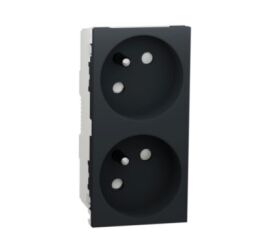 Unica - Zásuvka dvojitá 45 250V/16A 2x2P+E, clonky, bezšroubová, Antracit *NU306954