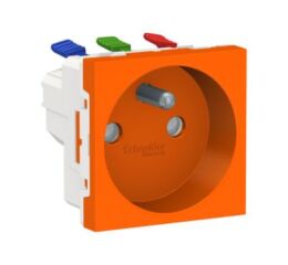 Unica - Zásuvka 250V/16A 2P+E, clonky, bezšroubová, Oranžová *NU305961