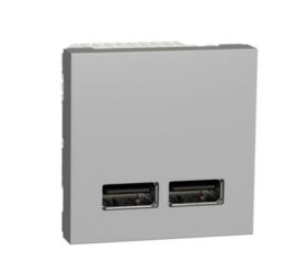 Unica - Dvojitý nabíjecí USB A+A konektor 2.1A, 2M, Aluminium *NU341830