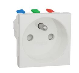 Unica - Zásuvka 250V/16A 2P+E, clonky, bezšroubová, Bílá Antibakteriální *NU305920