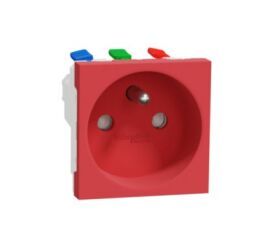 Unica - Zásuvka 250V/16A 2P+E, clonky, bezšroubová, Červená *NU305903