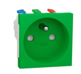 Unica - Zásuvka 250V/16A 2P+E, clonky, bezšroubová, Zelená *NU305906