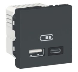 Unica - Dvojitý nabíjecí USB konektor A+C 2.4A, 2M, Antracit *NU301854