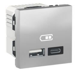 Unica - Dvojitý nabíjecí USB konektor A+C 2.4A, 2M, Aluminium *NU301830