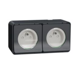 Kompletní Zásuvka dvojitá 16A 2P+E, clonky, bezšroubová, IP55, antracit *MUR36028