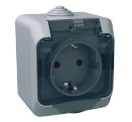 Cedar Plus IP44 - Zásuvka SCHUKO 230V 16A 2P+SE, šedá s čirým krytem *WDE000643 Schneider