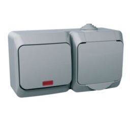 Cedar Plus IP44 - Zásuvka 230V 16A a přepínač střídavý s orientační kontrolkou řazení 6So, šedá *WDE000685 Schneider