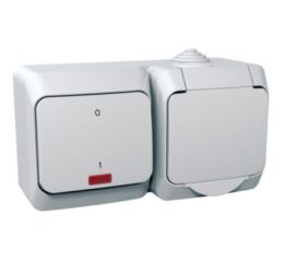 Cedar Plus IP44 - Zásuvka SCHUKO 230V 16A a spínač dvojpólový se signalizační kontrolkou řazení 2Ss, bílá *WDE000503 Schneider