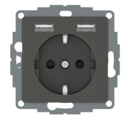 Merten - Zásuvka 250V/16A SCHUKO + 2x USB 2.4A, System M, Antracit *MTN2366-0414 Schneider