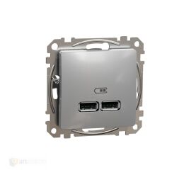 Sedna - Dvojitá USB A+A nabíječka 2.1A alu *SDD113401 Schneider electric