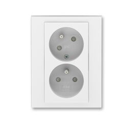 Levit® 5513H-C02357 01 zásuvka dvojnásobná s ochr. kolíky, s clonkami, s natočenou dutinou barva  bílá / ledová bílá * ABB