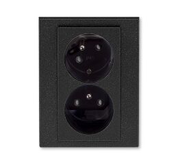 Levit®M 5513H-C02357 63 zásuvka dvojnásobná s ochr. kolíky, s clonkami, s natočenou dutinou barva onyx / kouřová černá ABB