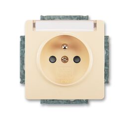 Swing® 5518G-A02352 C1 zásuvka jednonásobná s ochr. kolíkem, s clonkami, s popis. polem barva krémová *ABB