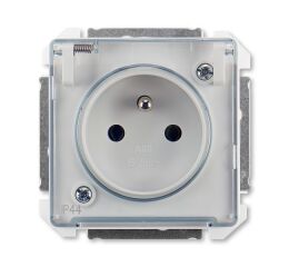Swing® 5518G-A02989 B1 zásuvka jednonásobná s clonkami a víčkem, s drápky, IP44 barva jasně bílá / průhledné víčko *ABB