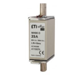 ETI M000 gBat 25A/80V DC *004110076 Nožová pojistková vložka M000 bat, velikost NH 000, In = 25A, Icn = 50kA, Un = 80V DC, na ochr