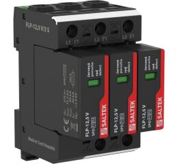 Saltek FLP-12,5 V/3 S svodič bleskových proudů a přepětí, vhodné pro  3-fázový systém TN-C, instalace na vstupu do budovy, 180 kA(8/20), 37,5 kA (10/350), dálková signalizace poruchy