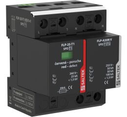 Saltek FLP-25-T1-VS/1+1 kombinovaný svodič bleskových proudů, vhodné pro 1-fázový systém TT, instalace na vstupu do budovy, 50 kA (10/350), dálková signalizace poruchy