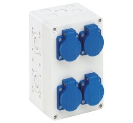 Spelsberg STG 004 Zásuvková skříň, šedá, druh krytí IP44, rázová houževnatost IK08, třída ochrany II, Jmenovité izolační napětí 400V AC, bez obsahu halogenů *73220401