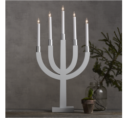 Vánoční osvětlení  svícen  ELIÁŠ 5x žárovek E10 výška 67cm bílý dekorativní dřevěný napájení 230V *218-84 Star trading