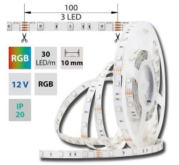 LED pásek SMD5050 RGB, DC12V, IP20, 10mm, bílý PCB pásek, 30 LED/m  *ML-123.580.60.2
