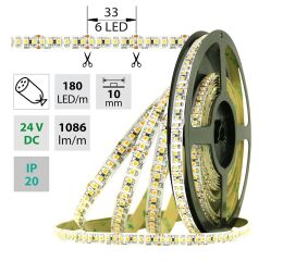 LED pásek SMD3528M, 180LED/m, 14,4W/m, 1086lm/m, IP20, DC24V, 10mm, 5m, potraviny-uzeniny