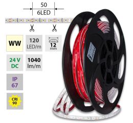 LED pásek SMD2835 WW, 120LED/m, 14W/m, DC 24V, 1040lm/m,CRI90,IP67,12mm *126.013.90.2