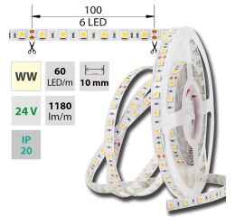 LED pásek SMD5050 teple bílá, DC24V, IP20, 10mm,bílý PCB pásek, 60 LED/m *ML-126.600.60.0