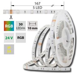 LED pásek SMD5050 RGB, DC24V, IP54, 10mm, bílý PCB pásek, 30 LED/m  *ML-128.587.60.0
