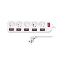Solight prodlužovací přívod, 5 zásuvek, bílý, 6x vypínač, 3m *PP144